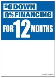 0% FINANCING, $0 DOWN,FOR 12 MONTHS Sale Tags, 5" x 7"