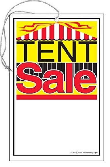 TYC801 Price Tag with string TENT SALE has a hole and elastic String