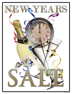 Seasonal Sale Signs Posters New Years Sale clock