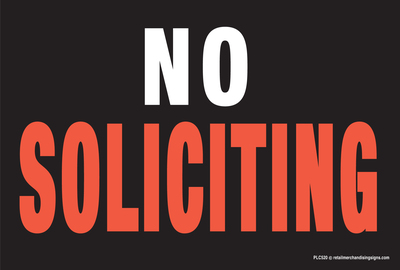 PLC520 | NO SOLICITING | Store Policy Card Sign | 6”x9” | 50pt thick card material