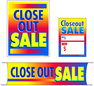 Retail Promotional Sign Mini Small and Large Kits 4 piece Close Out Sale