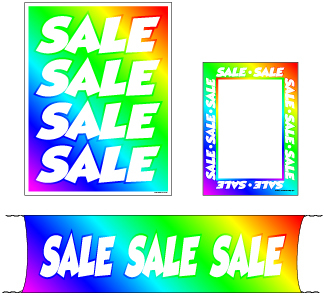 Retail Promotional Sign Mini Small and Large Kits 4 piece Sale rainbow