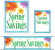 Retail Promotional Sign Mini Small and Large Kits 4 piece Spring Savings flowers