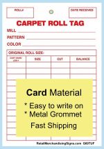 G60TUF Carpet Roll Inventory Tag Carpet Grommet 5in x 7in 100 pack