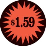 Fluorescent Labels $1.59 1 1/2in Red Orange 500 per roll