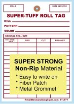 TTUFF1 Super Tuff Roll tags for Tracking Carpet Inventory 5 inch x 7 inch