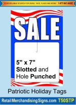 T50STP Sale Sign Tags Patiotic Sale 5"x7" Slotted and punched