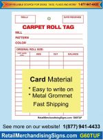 G60TUF Carpet Roll Inventory Tag Carpet Grommet 5in x 7in 100 pack