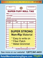 TTUFF1 Super Tuff Roll tags for Tracking Carpet Inventory 5 inch x 7 inch